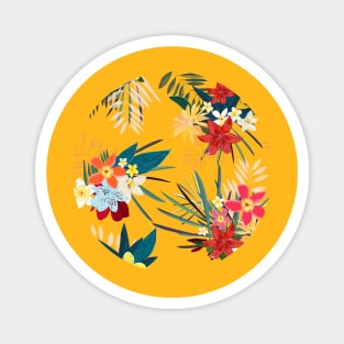 Frangipani, lily palm leaves tropical vibrant summer flower Magnet